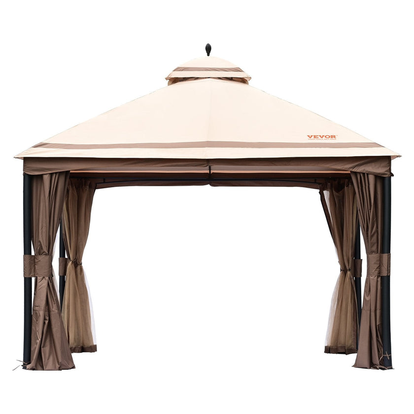 VEVOR Patio Gazebo for 10-12 Person, 10 x 13 FT Backyard Gazebo, with Mosquito Netting, Metal Frame, and PU Coated 180G Polyester, Outdoor Canopy Shelter for Patio, Backyard, Lawn, Garden, Deck