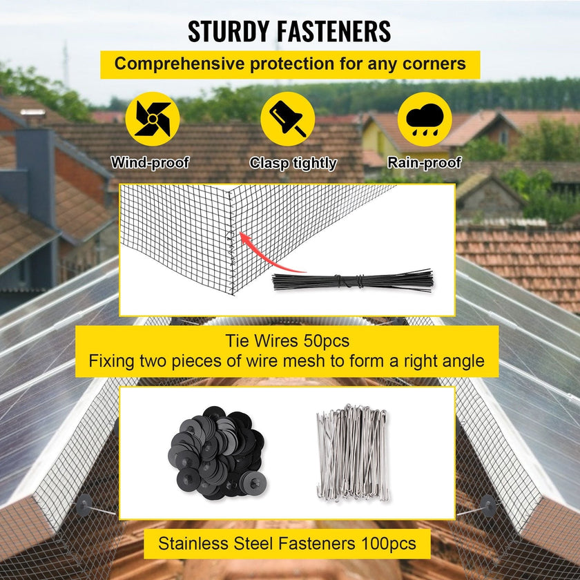VEVOR Solar Panel Bird Wire, 8inch x 98ft Critter Guard Roll Kit, Solar Panel Guard with 100pcs Stainless Steel Fasteners, Removable PVC Coated Guard Wire for Squirrel, Bird, Critters Proofing