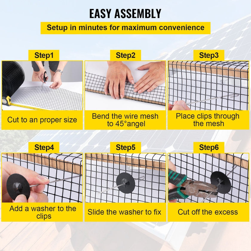 VEVOR Solar Panel Bird Wire, 8inch x 98ft Critter Guard Roll Kit, Solar Panel Guard with 100pcs Stainless Steel Fasteners, Removable PVC Coated Guard Wire for Squirrel, Bird, Critters Proofing