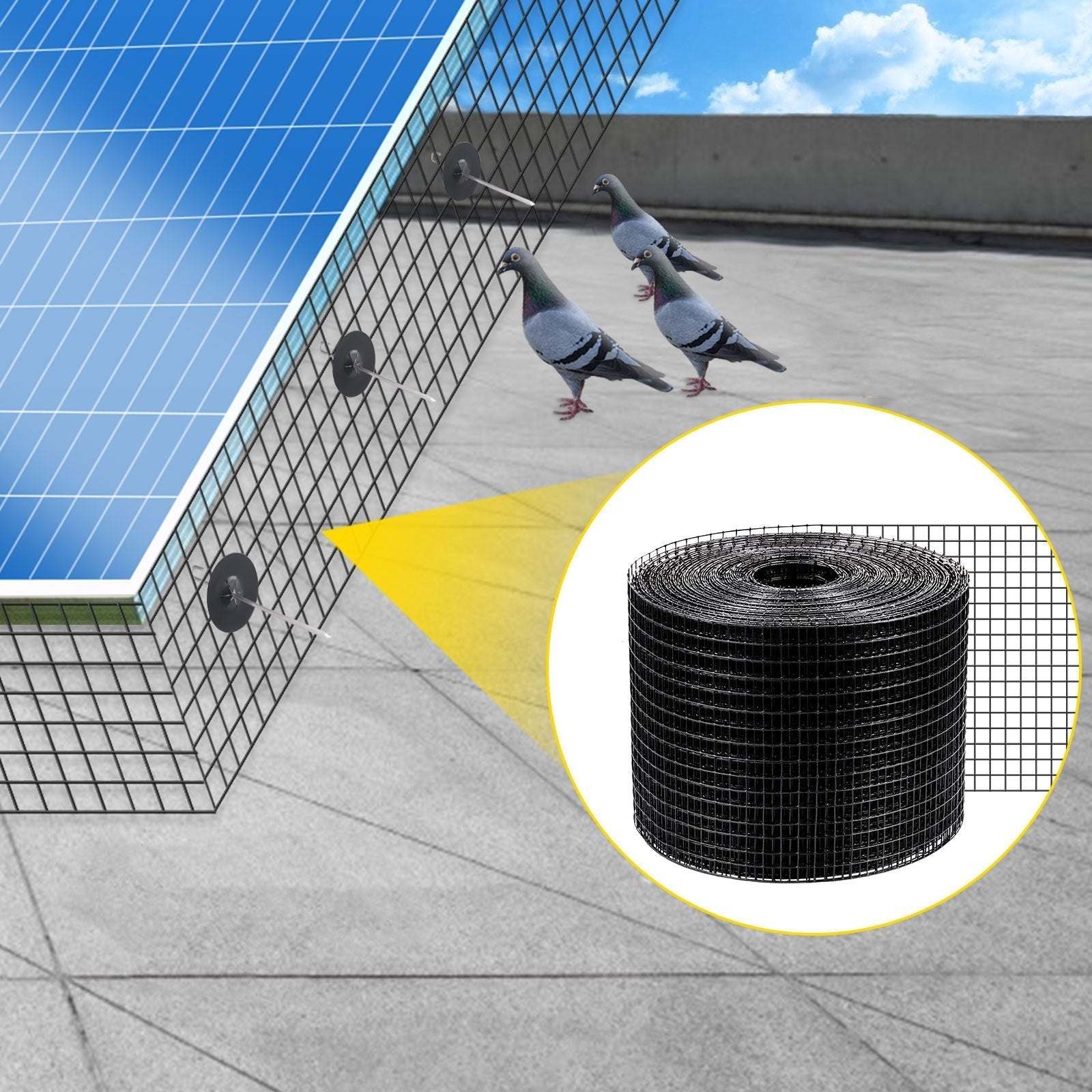 VEVOR Solar Panel Bird Wire, 8inch x 98ft Critter Guard Roll Kit, Solar Panel Guard with 100pcs Stainless Steel Fasteners, Removable PVC Coated Guard Wire for Squirrel, Bird, Critters Proofing