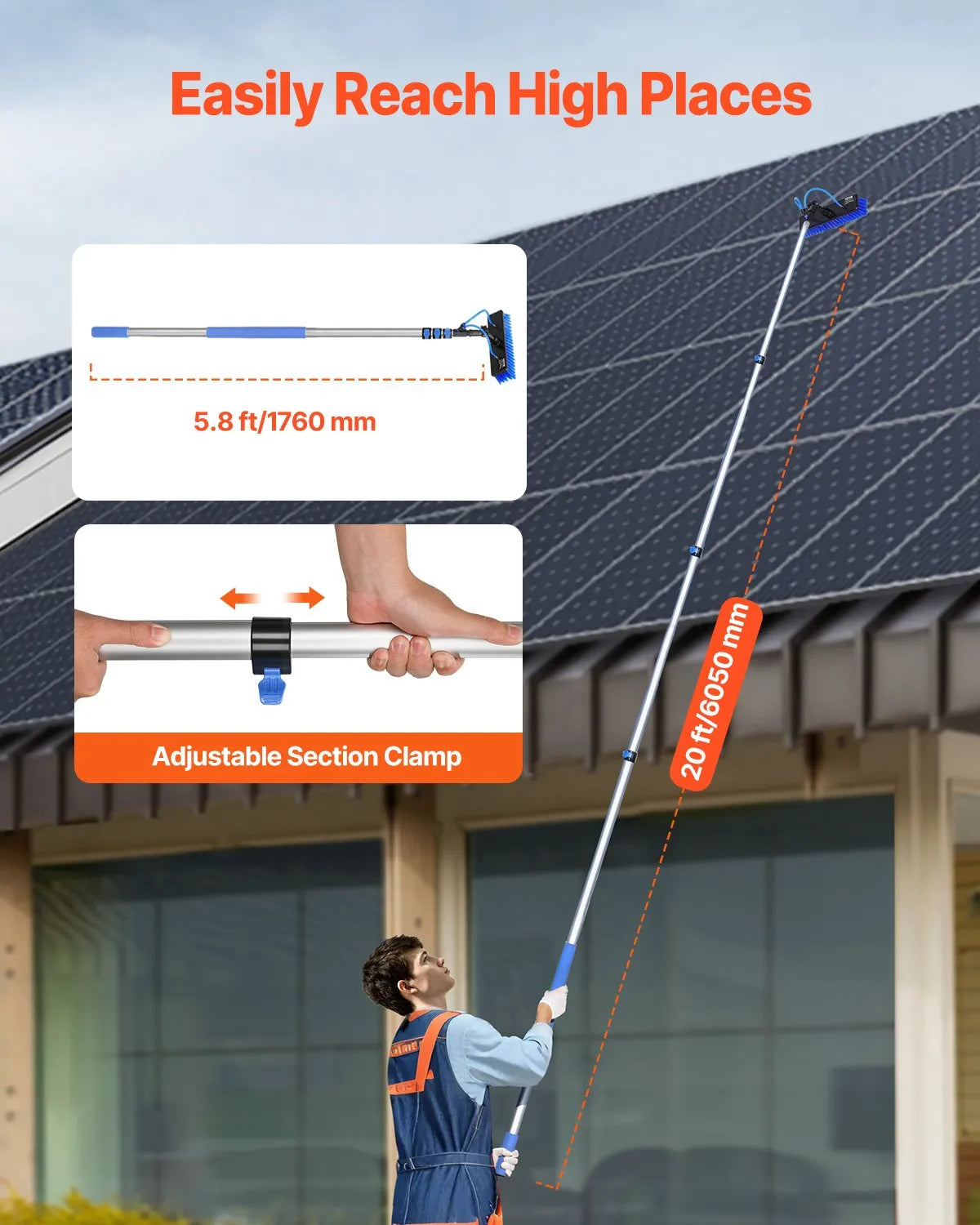 VEVOR Water Fed Pole Kit 20FT Solar Panel Cleaning Pole with Extendable Handle