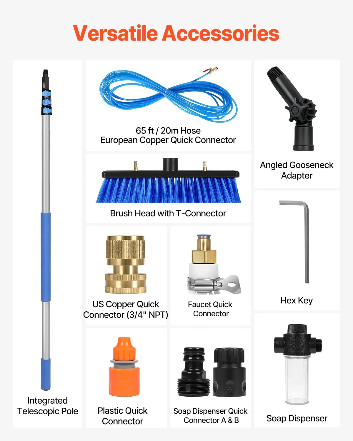 VEVOR Water Fed Pole Kit 20FT Solar Panel Cleaning Pole with Extendable Handle