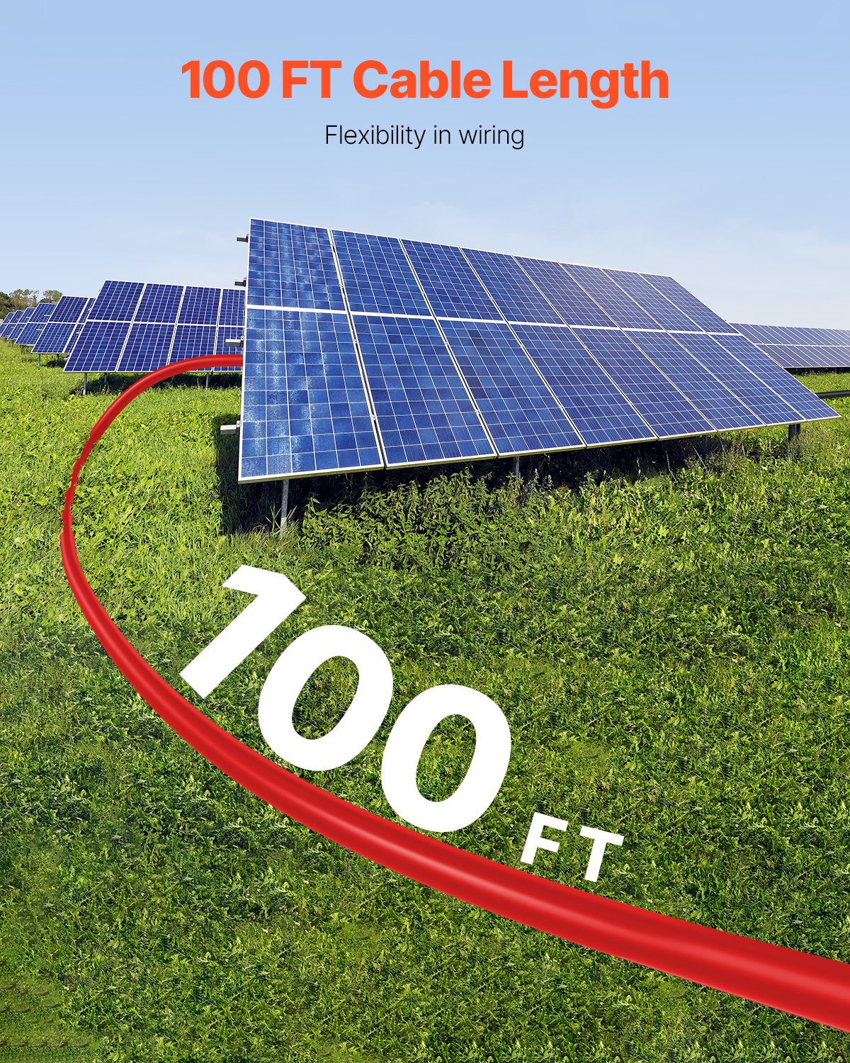 VEVOR 100FT Solar Panel Extension Cable 10AWG Waterproof PV 6mm² Cable Red