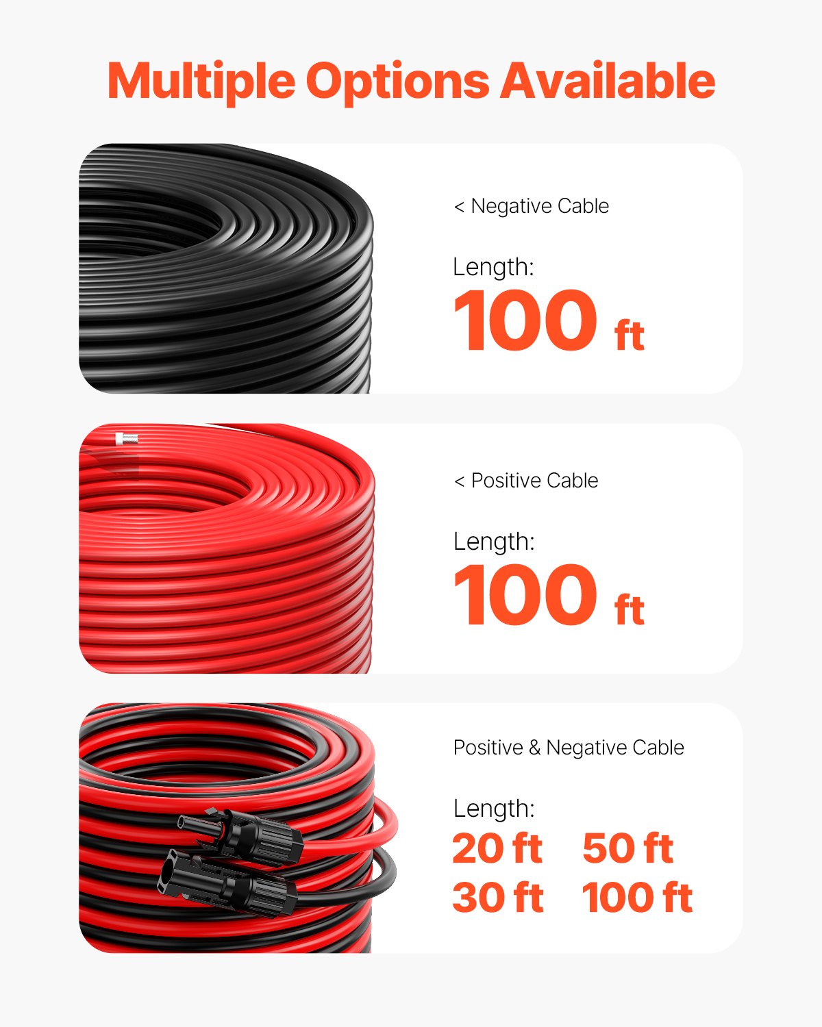 VEVOR 100FT Solar Panel Extension Cable 10AWG Waterproof PV 6mm² Cable Red