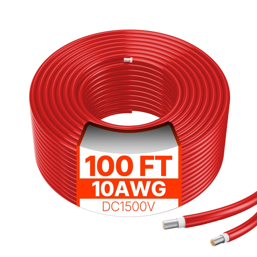 VEVOR 100FT Solar Panel Extension Cable 10AWG Waterproof PV 6mm² Cable Red