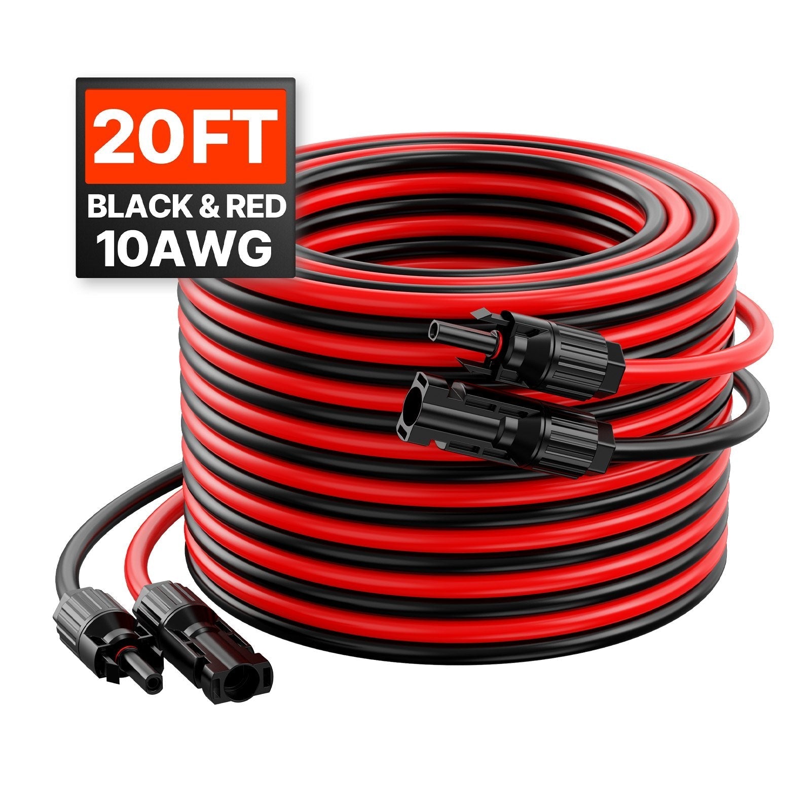 VEVOR 20FT Solar Panel Extension Wire with Female & Male Connectors 10AWG 1 Pair
