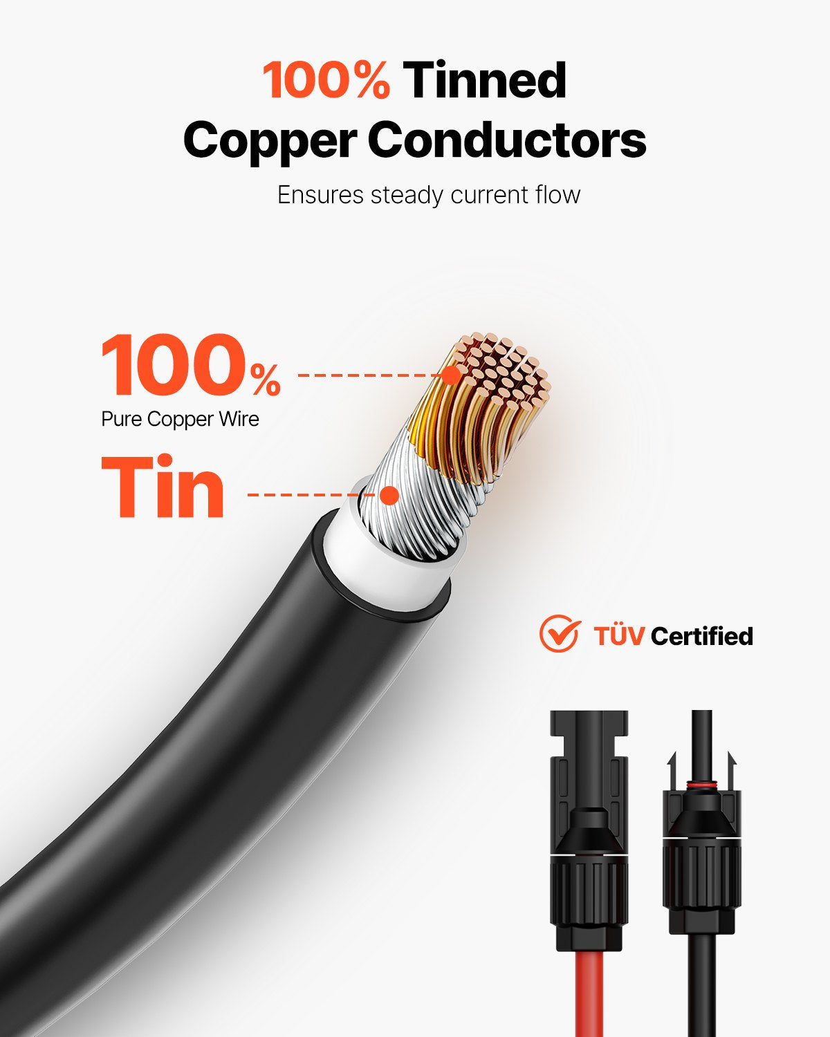 VEVOR 30FT Solar Panel Extension Wire with Female & Male Connectors 10AWG 1 Pair