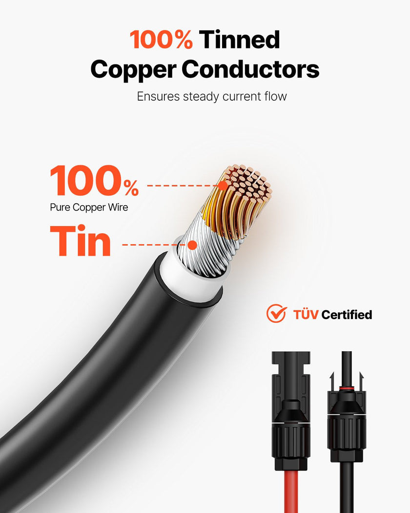 VEVOR 30FT Solar Panel Extension Wire with Female & Male Connectors 10AWG 1 Pair