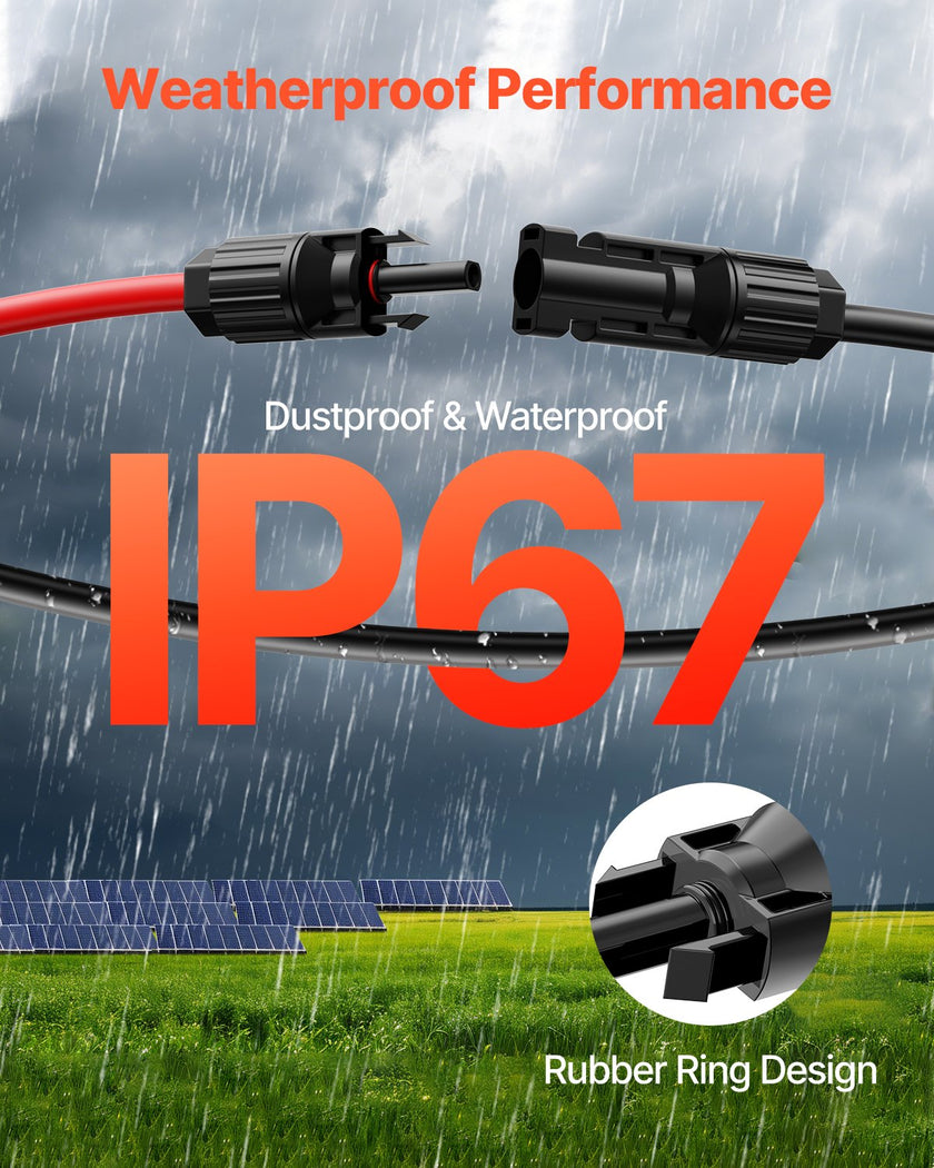 VEVOR 30FT Solar Panel Extension Wire with Female & Male Connectors 10AWG 1 Pair