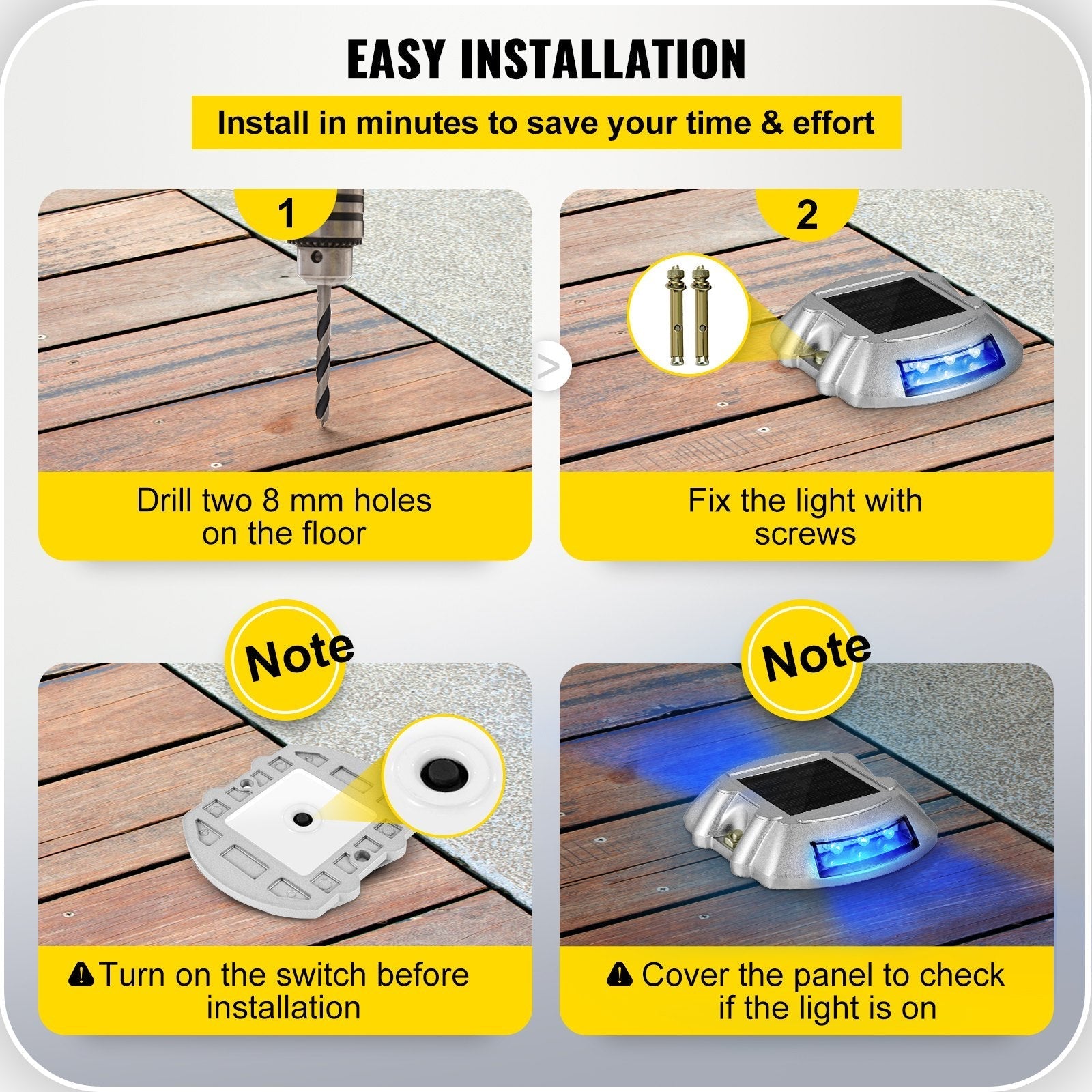 Driveway Lights 16-Pack, Solar Driveway Lights with Switch Button, Solar Deck Lights Waterproof, Wireless Dock Lights 6 LEDs for Path Warning Garden Walkway Sidewalk Steps, LED Bright Blue