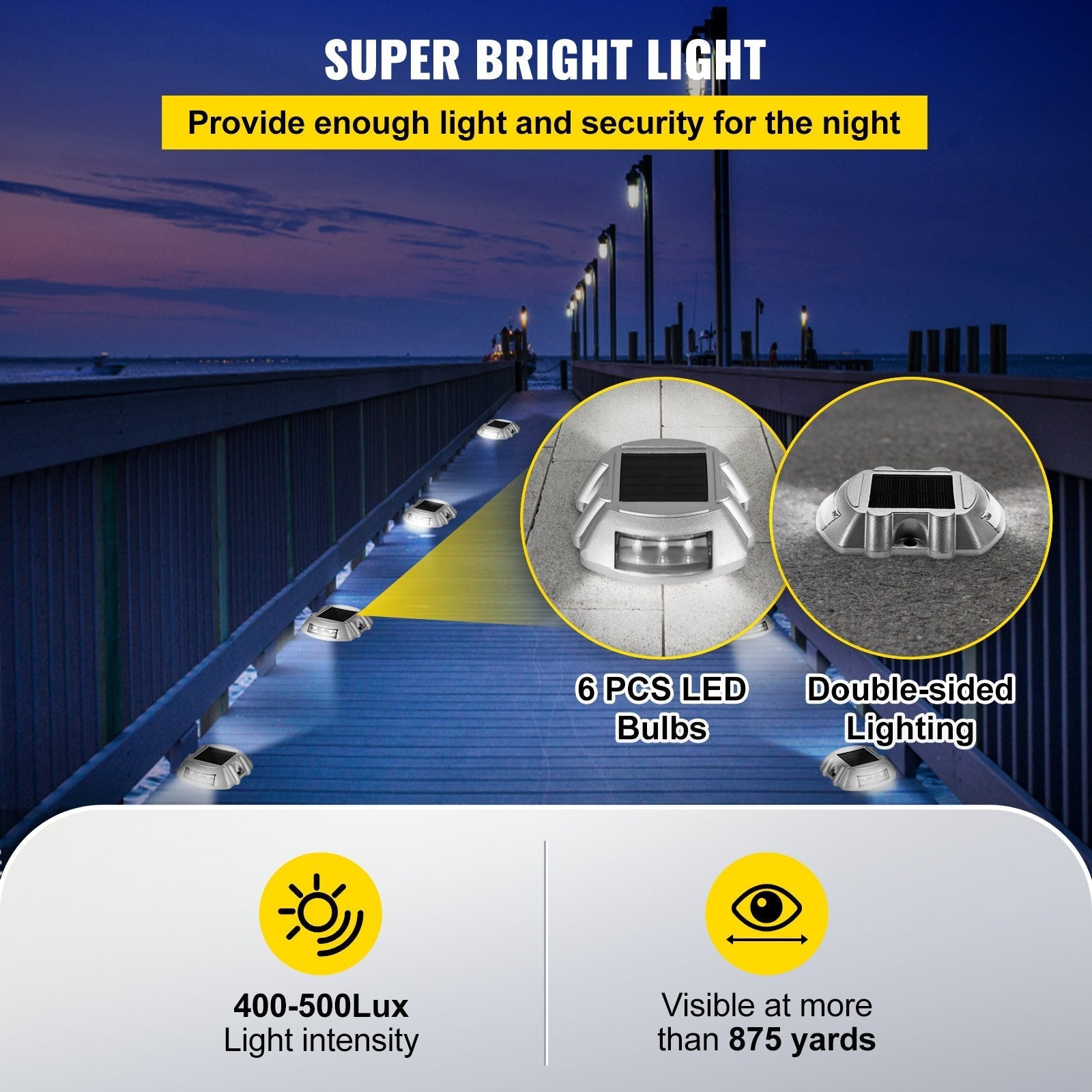 VEVOR Driveway Lights 16-Pack, Solar Driveway Lights with Switch Button, Solar Deck Lights Waterproof, Wireless Dock Lights 6 LEDs for Path Warning Garden Walkway Sidewalk Steps, LED Bright White