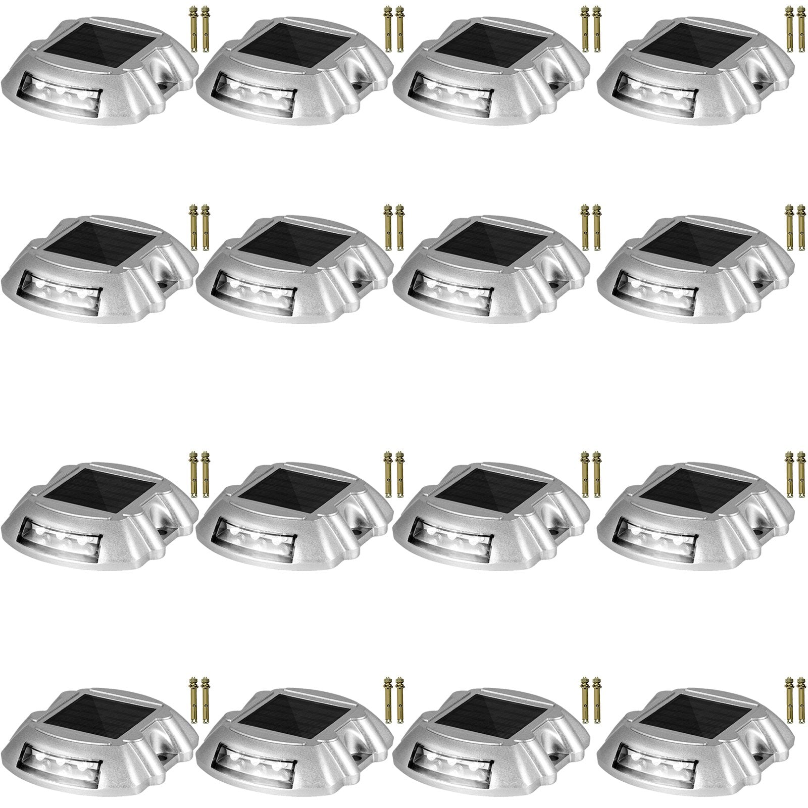 VEVOR Driveway Lights 16-Pack, Solar Driveway Lights with Switch Button, Solar Deck Lights Waterproof, Wireless Dock Lights 6 LEDs for Path Warning Garden Walkway Sidewalk Steps, LED Bright White