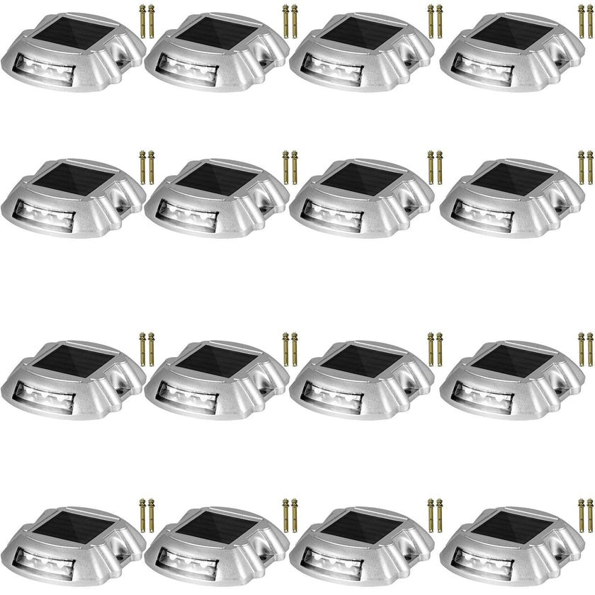 VEVOR Driveway Lights 16-Pack, Solar Driveway Lights with Switch Button, Solar Deck Lights Waterproof, Wireless Dock Lights 6 LEDs for Path Warning Garden Walkway Sidewalk Steps, LED Bright White