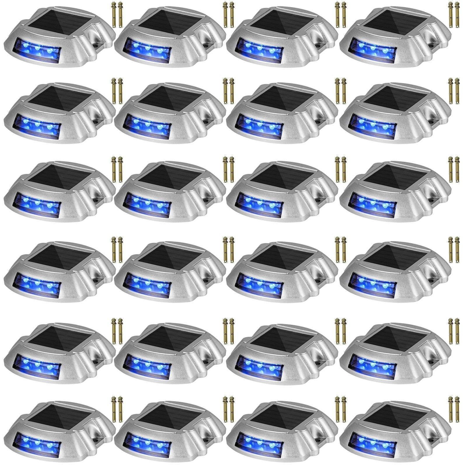 VEVOR Driveway Lights 24-Pack, Solar Driveway Lights with Switch Button, Solar Deck Lights Waterproof, Wireless Dock Lights 6 LEDs for Path Warning Garden Walkway Sidewalk Steps, LED Bright Blue