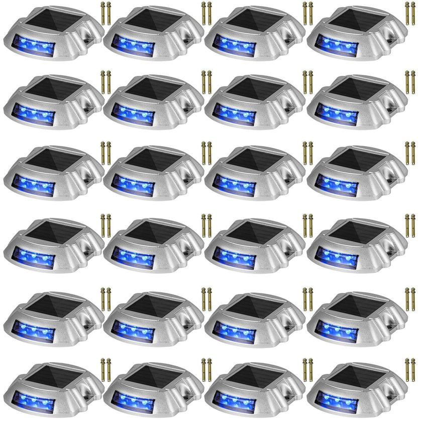 VEVOR Driveway Lights 24-Pack, Solar Driveway Lights with Switch Button, Solar Deck Lights Waterproof, Wireless Dock Lights 6 LEDs for Path Warning Garden Walkway Sidewalk Steps, LED Bright Blue
