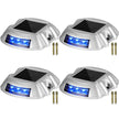 VEVOR Driveway Lights 4-Pack, Solar Driveway Lights with Switch Button, Solar Deck Lights Waterproof, Wireless Dock Lights 6 LEDs for Path Warning Garden Walkway Sidewalk Steps, LED Bright Blue