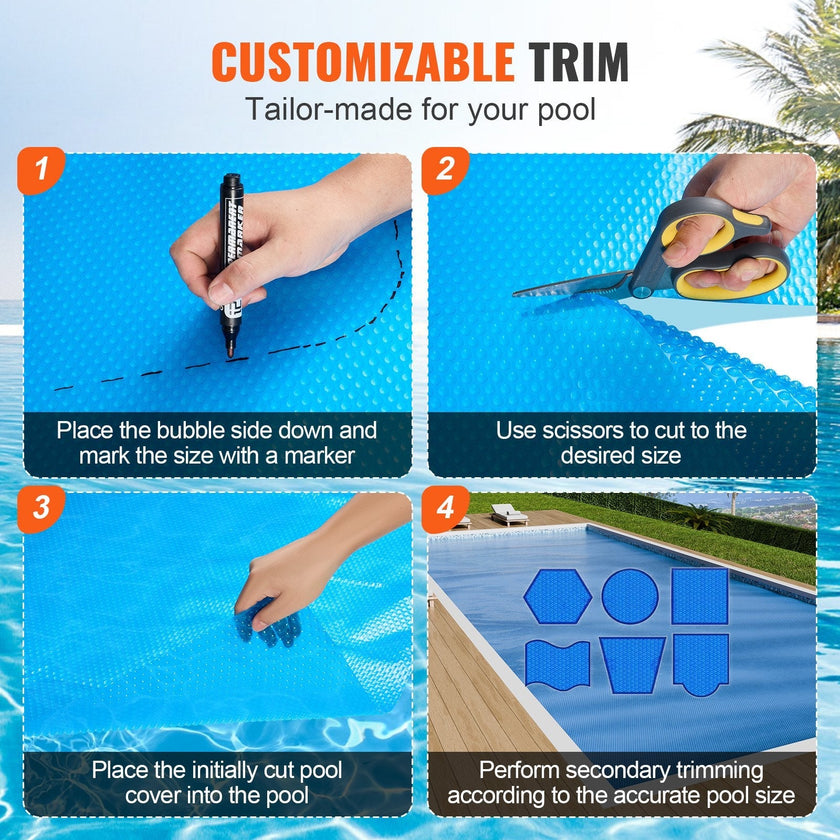 VEVOR Solar Pool Cover, 32 x 16 ft Rectangle Solar Blanket for Pools, Inground Above Ground Swimming Pool Solar Cover, 16 mil Solar Covers Blue