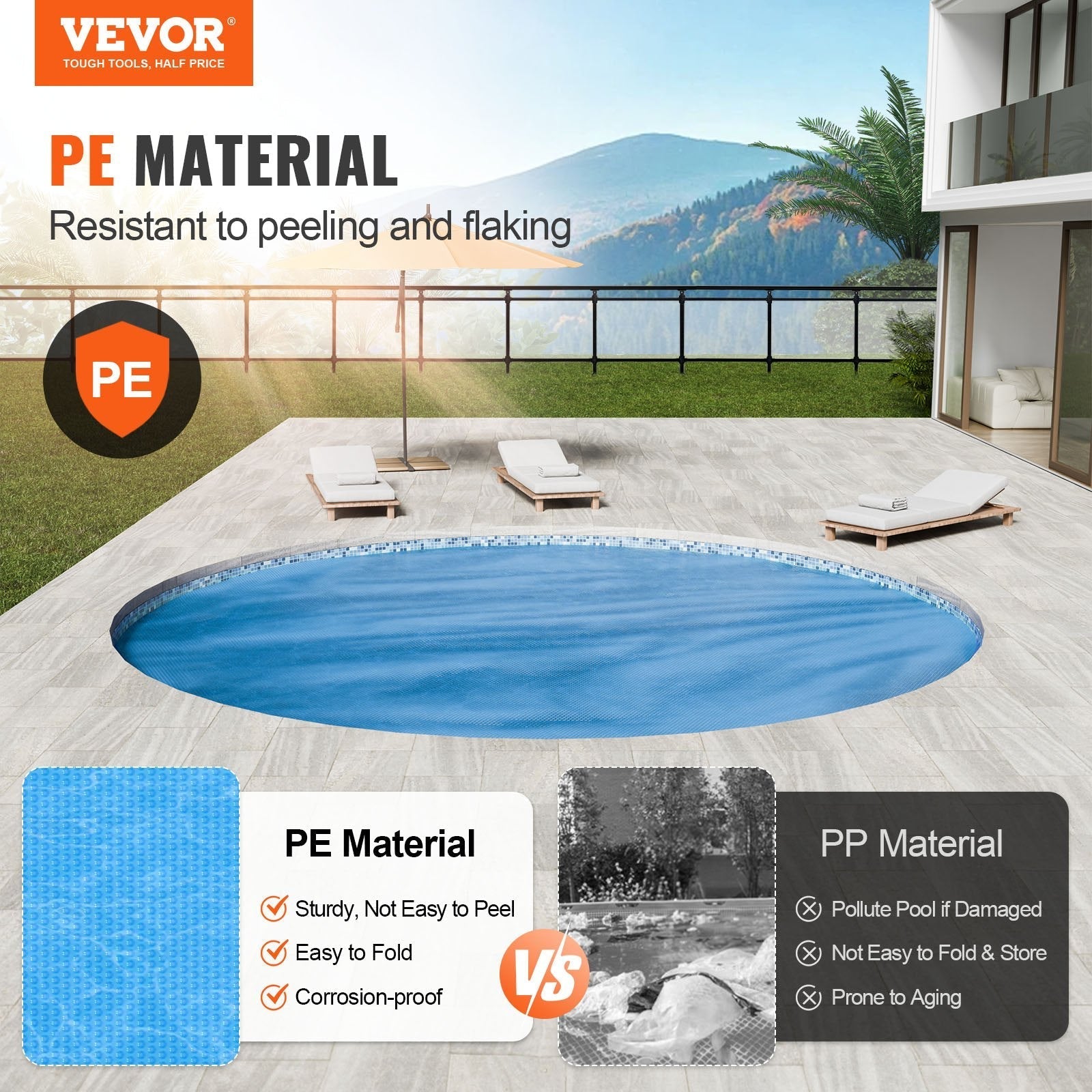 VEVOR Solar Pool Cover, ?10 ft Round Solar Blanket for Pools, Inground Above Ground Swimming Pool Solar Cover, 15 mil Solar Covers Blue