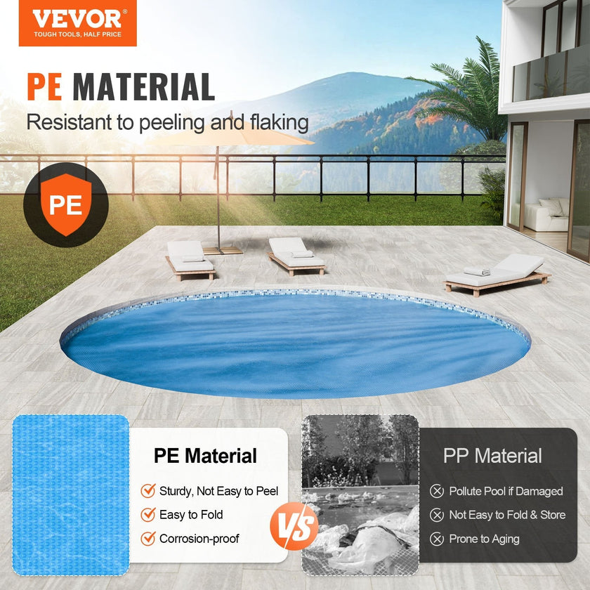 VEVOR Solar Pool Cover, ?10 ft Round Solar Blanket for Pools, Inground Above Ground Swimming Pool Solar Cover, 15 mil Solar Covers Blue