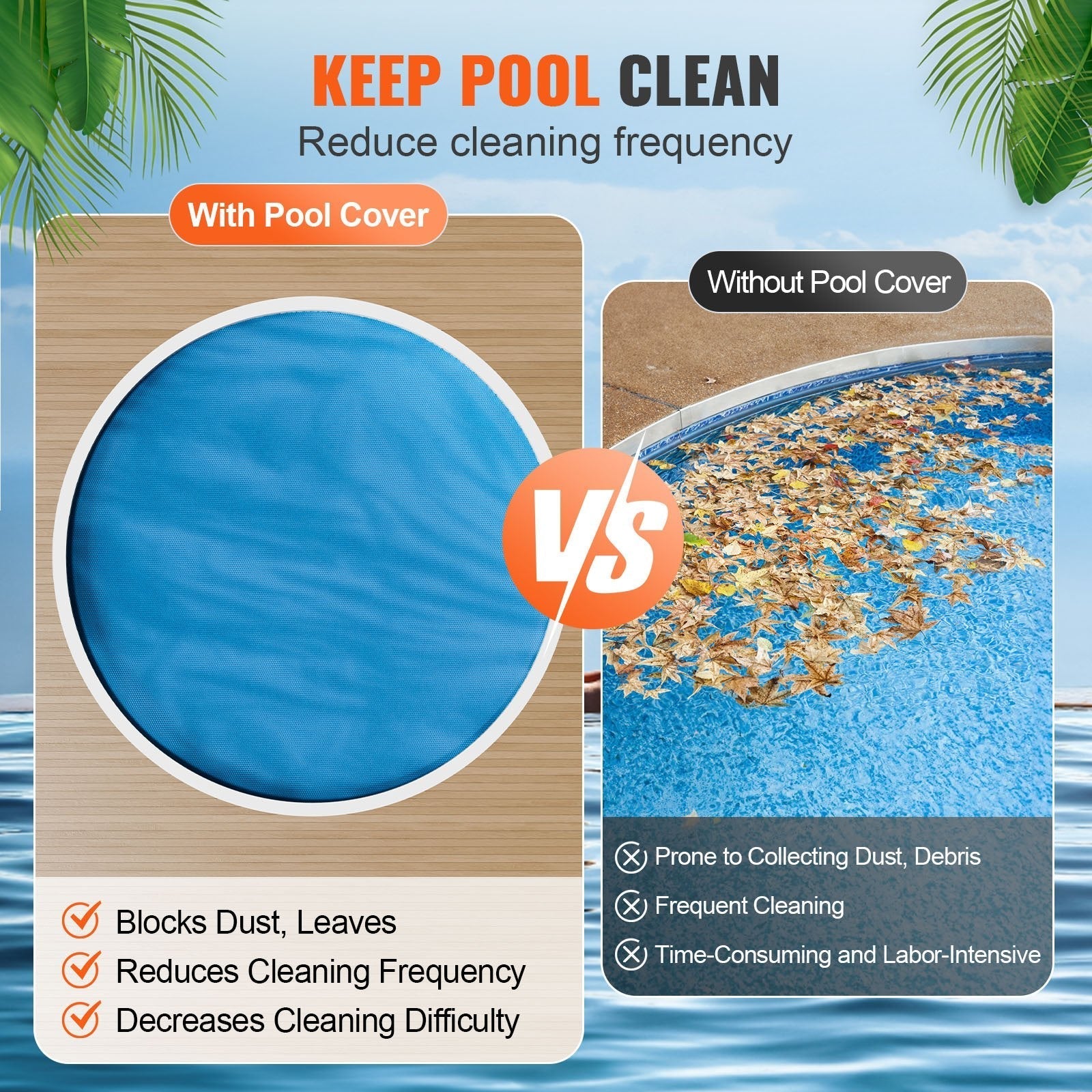 VEVOR Solar Pool Cover, ?10 ft Round Solar Blanket for Pools, Inground Above Ground Swimming Pool Solar Cover, 15 mil Solar Covers Blue