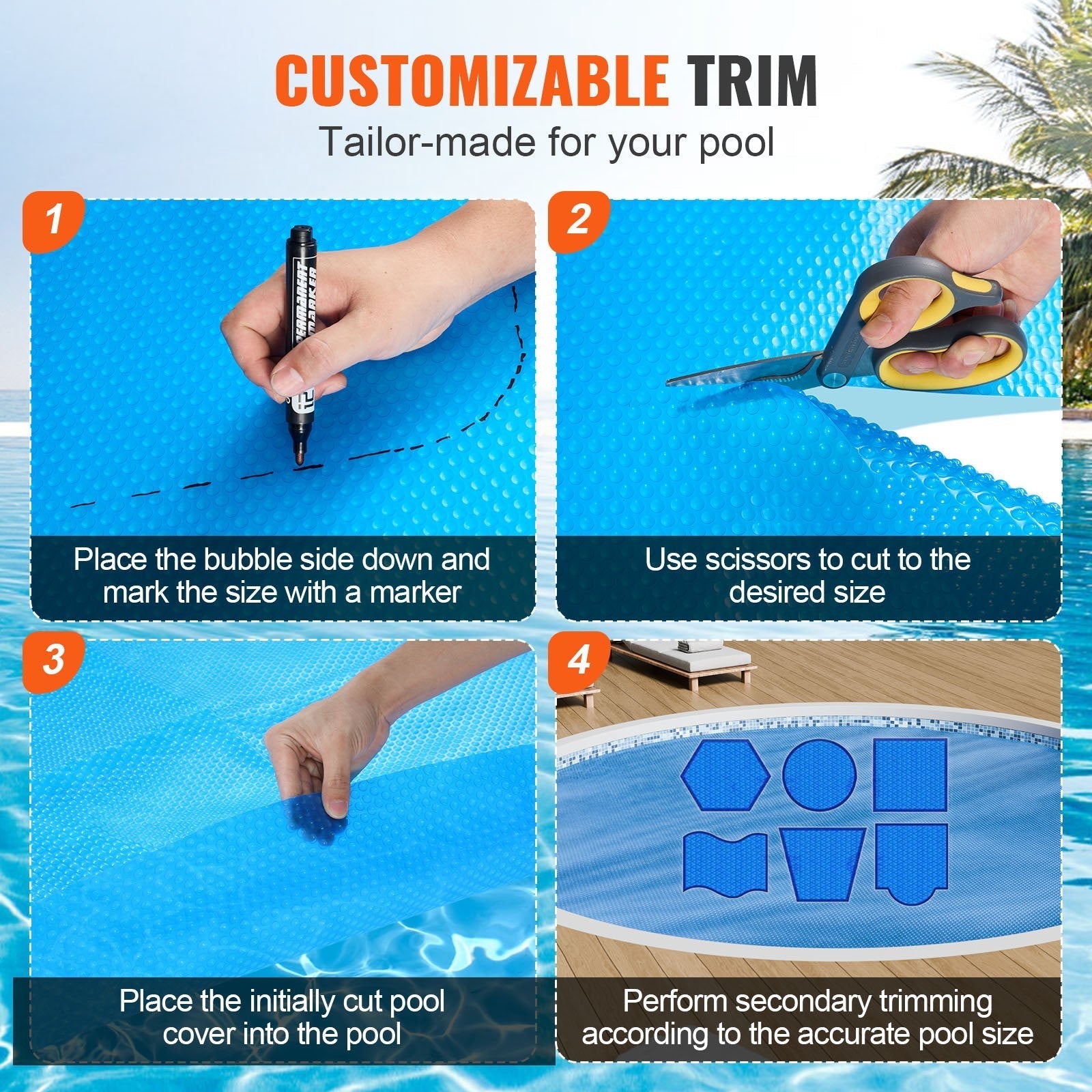 VEVOR Solar Pool Cover, ?10 ft Round Solar Blanket for Pools, Inground Above Ground Swimming Pool Solar Cover, 15 mil Solar Covers Blue
