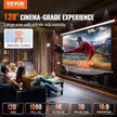VEVOR Motorized Projector Screen, 120 inch 16:9 4K 1080 HD Electric Projector Screen, Automatic Projection Screen with Remote Control, Wall Mount Movie Screen for Family Home Office Theater