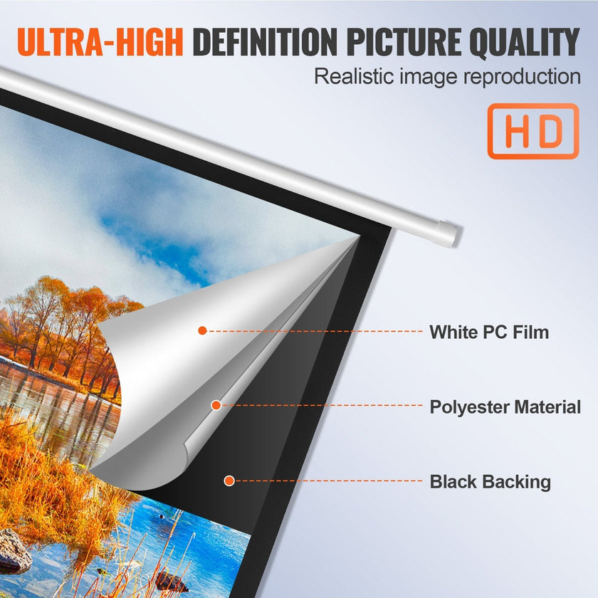 VEVOR Motorized Projector Screen, 120 inch 16:9 4K 1080 HD Electric Projector Screen, Automatic Projection Screen with Remote Control, Wall Mount Movie Screen for Family Home Office Theater