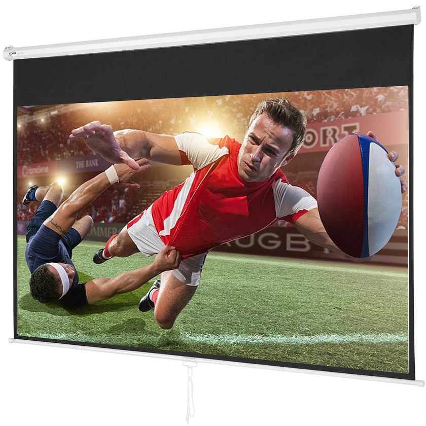 VEVOR Manual Pull Down Projector Screen, 100 inch 16:9 4K 1080 HD Retractable Projector Screen, Auto-Locking Portable Projection Screen, Portable Projector Movie Screen for Family Home Office Theater