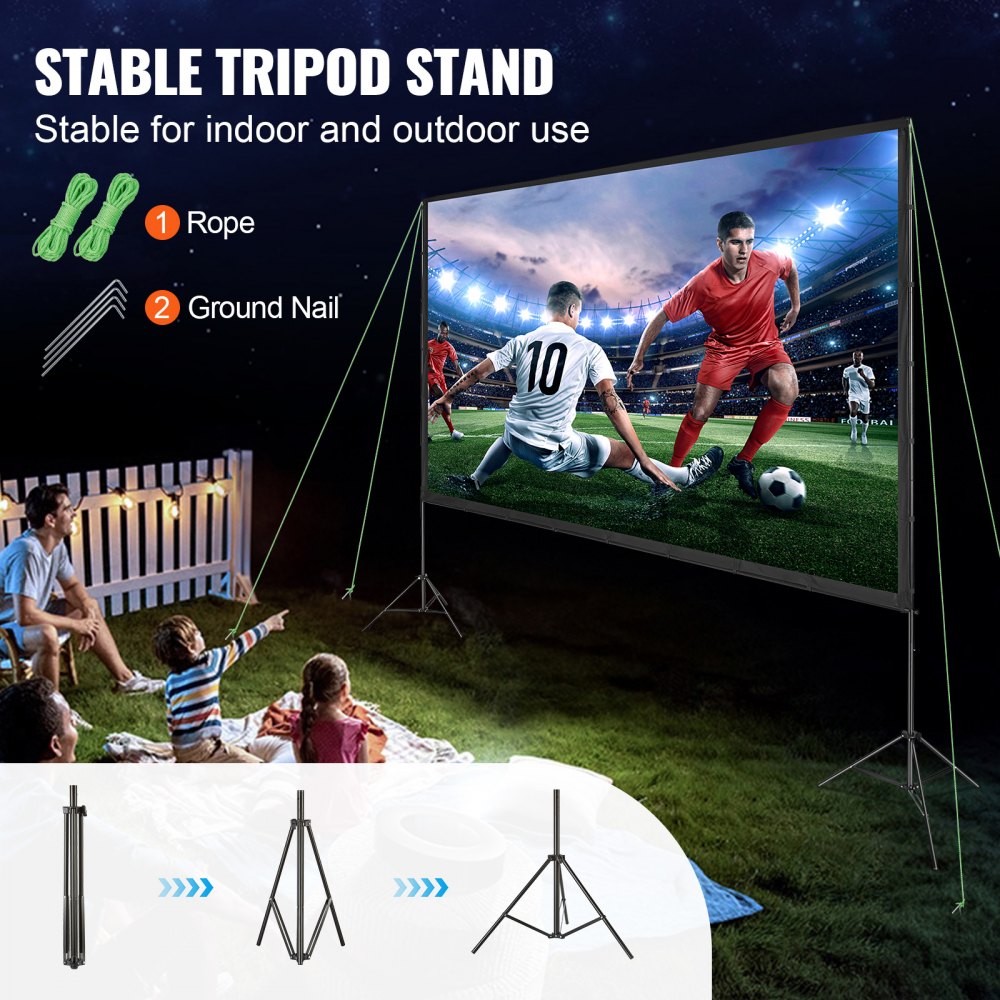 VEVOR Projector Screen with Stand, 150 inch 16:9 4K 1080 HD Outdoor Movie Screen with Stand, Wrinkle-Free Projection Screen with Tripods and Carry Bag