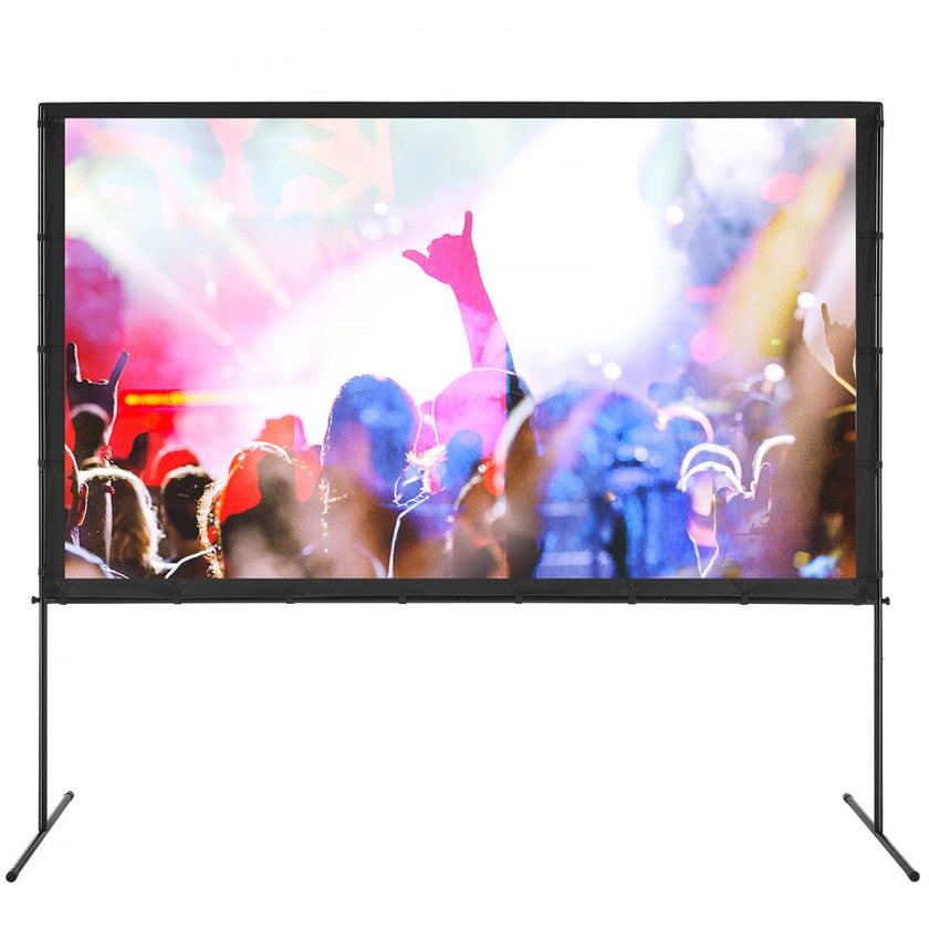 VEVOR Projector Screen with Stand, 100 inch 16:9 4K 1080 HD Outdoor Movie Screen with Stand, Wrinkle-Free Projection Screen with Bar Feet and Carry Bag, for Home Theater Cinema Backyard Movie Night