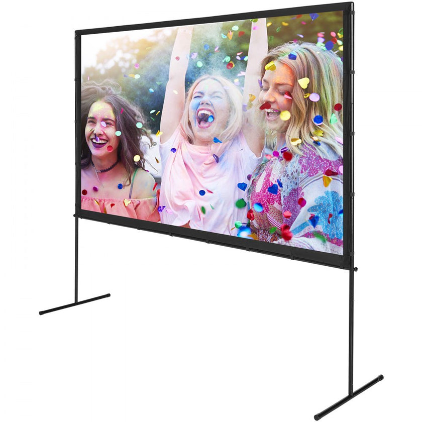 VEVOR Projector Screen with Stand, 100 inch 16:9 4K 1080 HD Outdoor Movie Screen with Stand, Wrinkle-Free Projection Screen with Bar Feet and Carry Bag, for Home Theater Cinema Backyard Movie Night