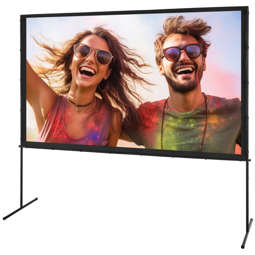 VEVOR Projector Screen with Stand, 100 inch 16:9 4K 1080 HD Outdoor Movie Screen with Stand, Wrinkle-Free Projection Screen with Bar Feet and Carry Bag, for Home Theater Cinema Backyard Movie Night