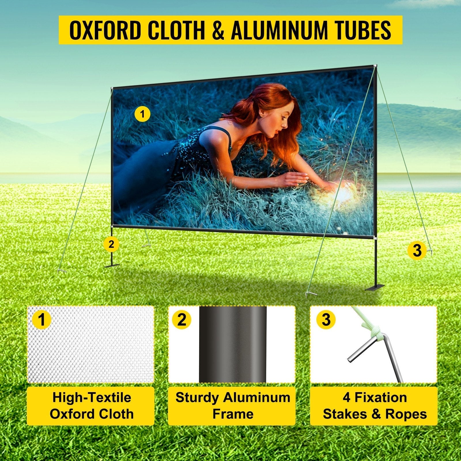 VEVOR Outdoor Movie Screen w/ Stand Portable Projector Screen 90