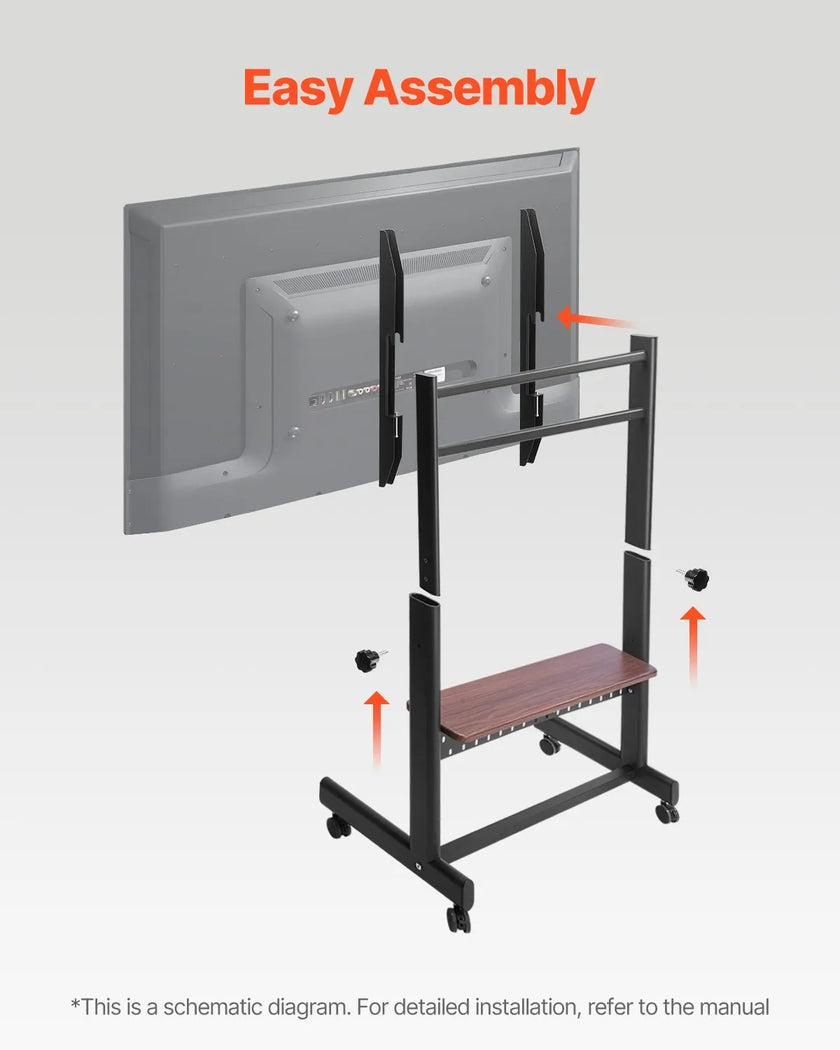 VEVOR Rolling TV Stand Mobile TV Cart Holds Up to 205 lbs for 55-100 Inch TVs