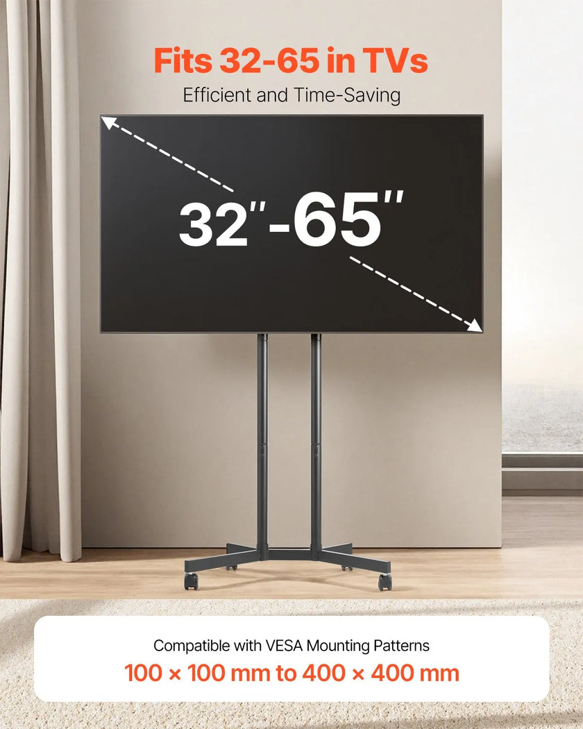 VEVOR Rolling TV Stand Mobile TV Cart Holds Up to 88 lbs for 32-65 Inch Screens