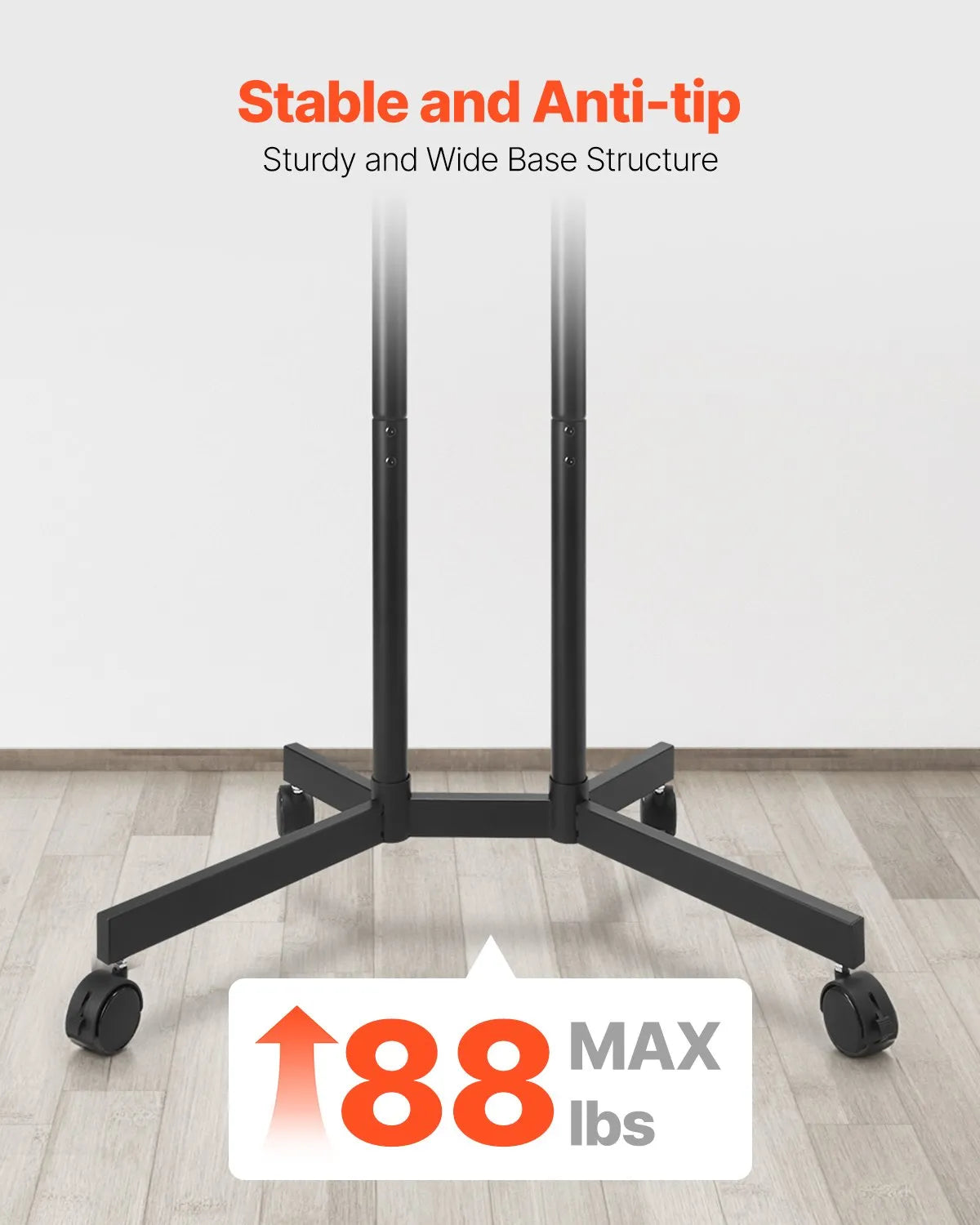 VEVOR Rolling TV Stand Mobile TV Cart Holds Up to 88 lbs for 32-65 Inch Screens
