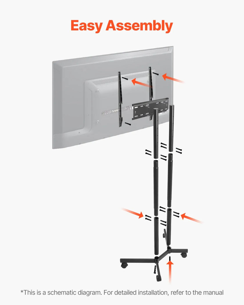 VEVOR Rolling TV Stand Mobile TV Cart Holds Up to 88 lbs for 32-65 Inch Screens