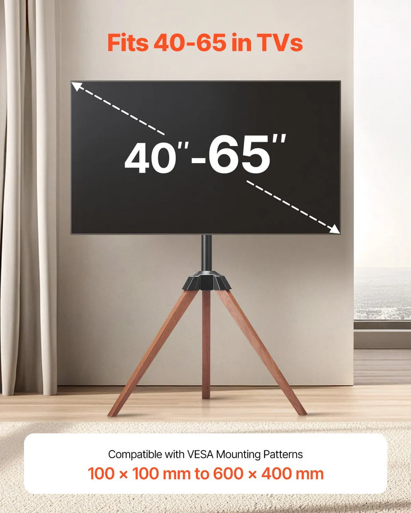 VEVOR Tripod Easel TV Stand Wood Legs Holds up to 99 lbs for 40-65 Inch Screens