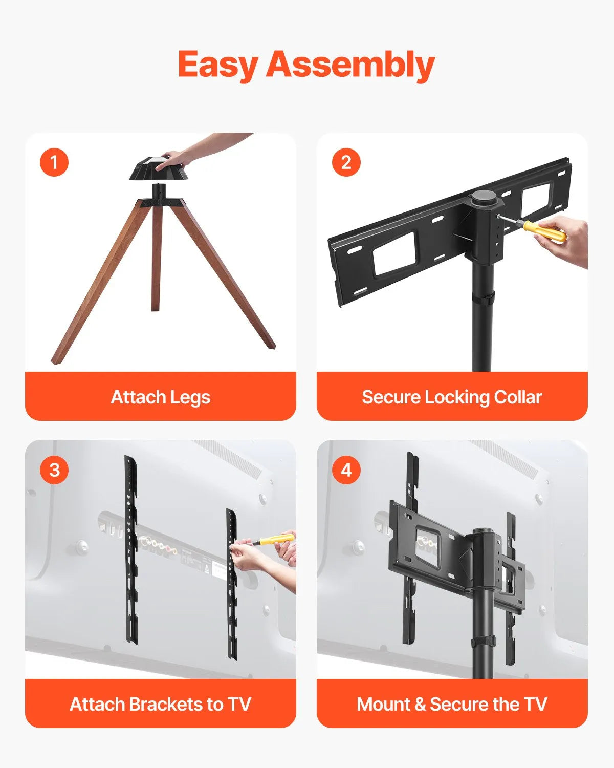VEVOR Tripod Easel TV Stand Wood Legs Holds up to 99 lbs for 40-65 Inch Screens