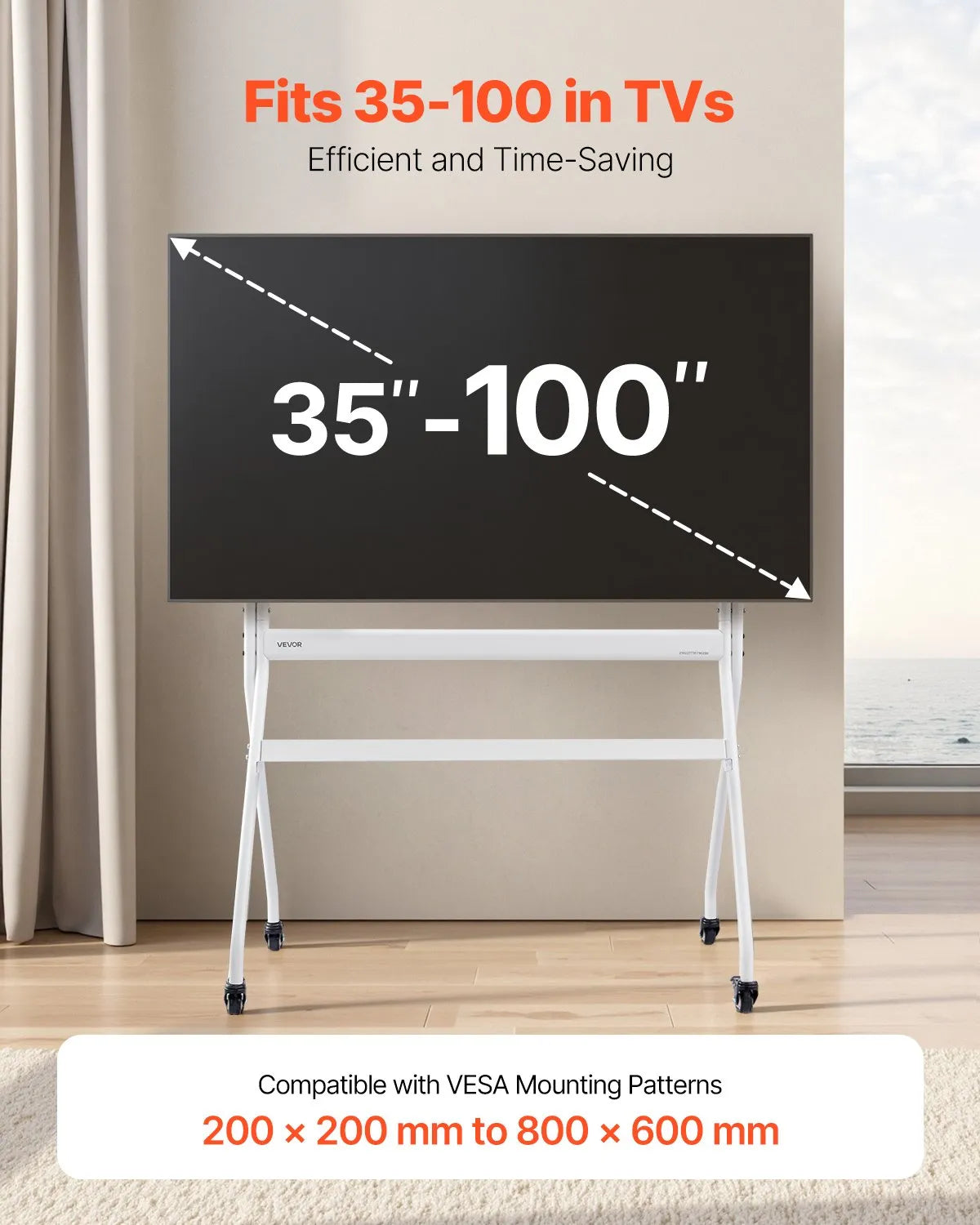 VEVOR Rolling TV Stand Mobile TV Cart Holds Up to 198 lbs for 35-100 In Screens