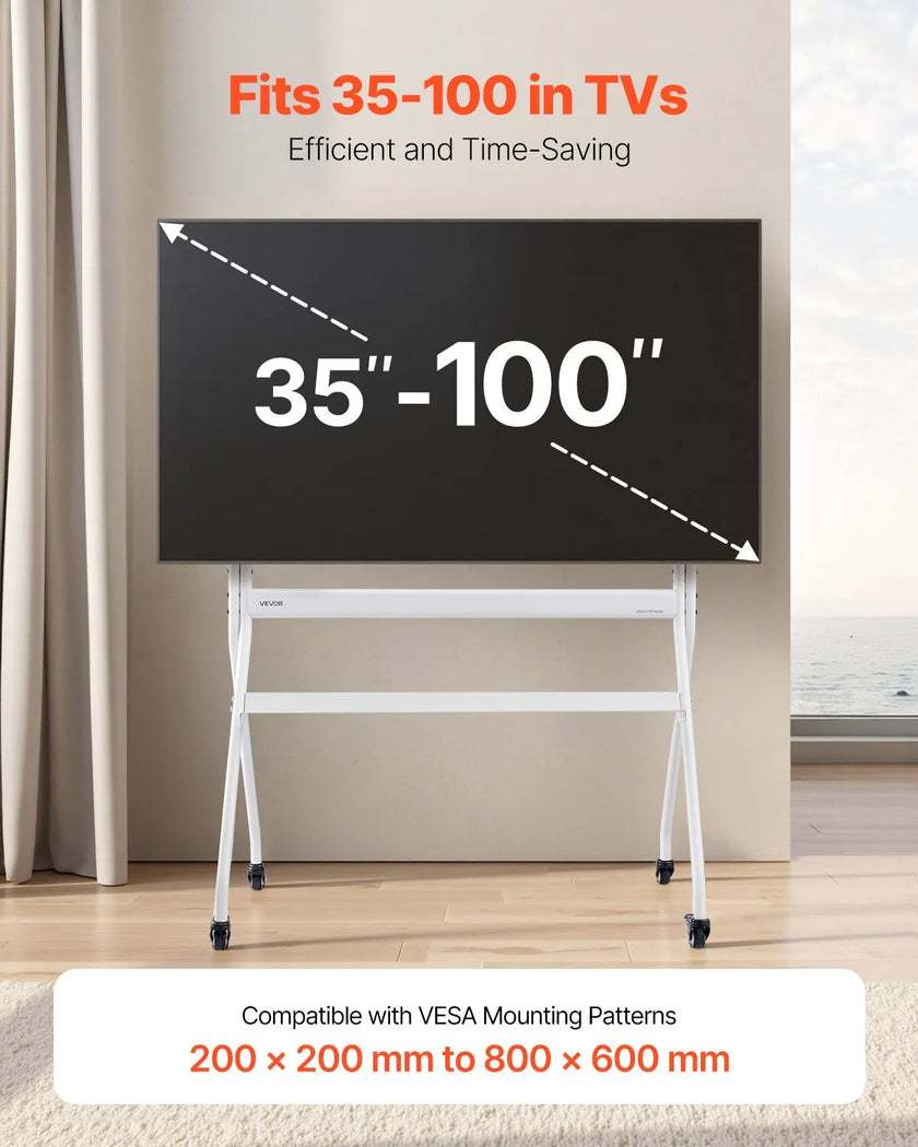 VEVOR Rolling TV Stand Mobile TV Cart Holds Up to 198 lbs for 35-100 In Screens