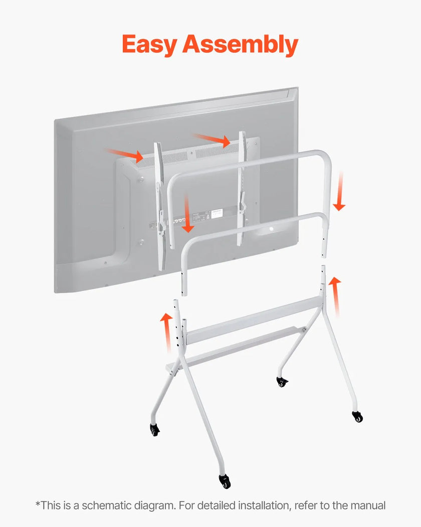 VEVOR Rolling TV Stand Mobile TV Cart Holds Up to 198 lbs for 35-100 In Screens
