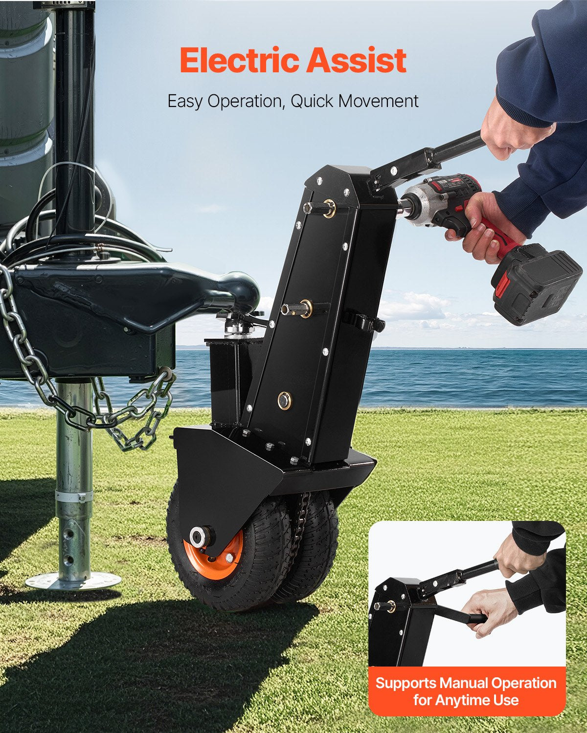 300lbs Adjustable Trailer Dolly 16.5 and 22 in Height 1-7/8 and 2 in Balls