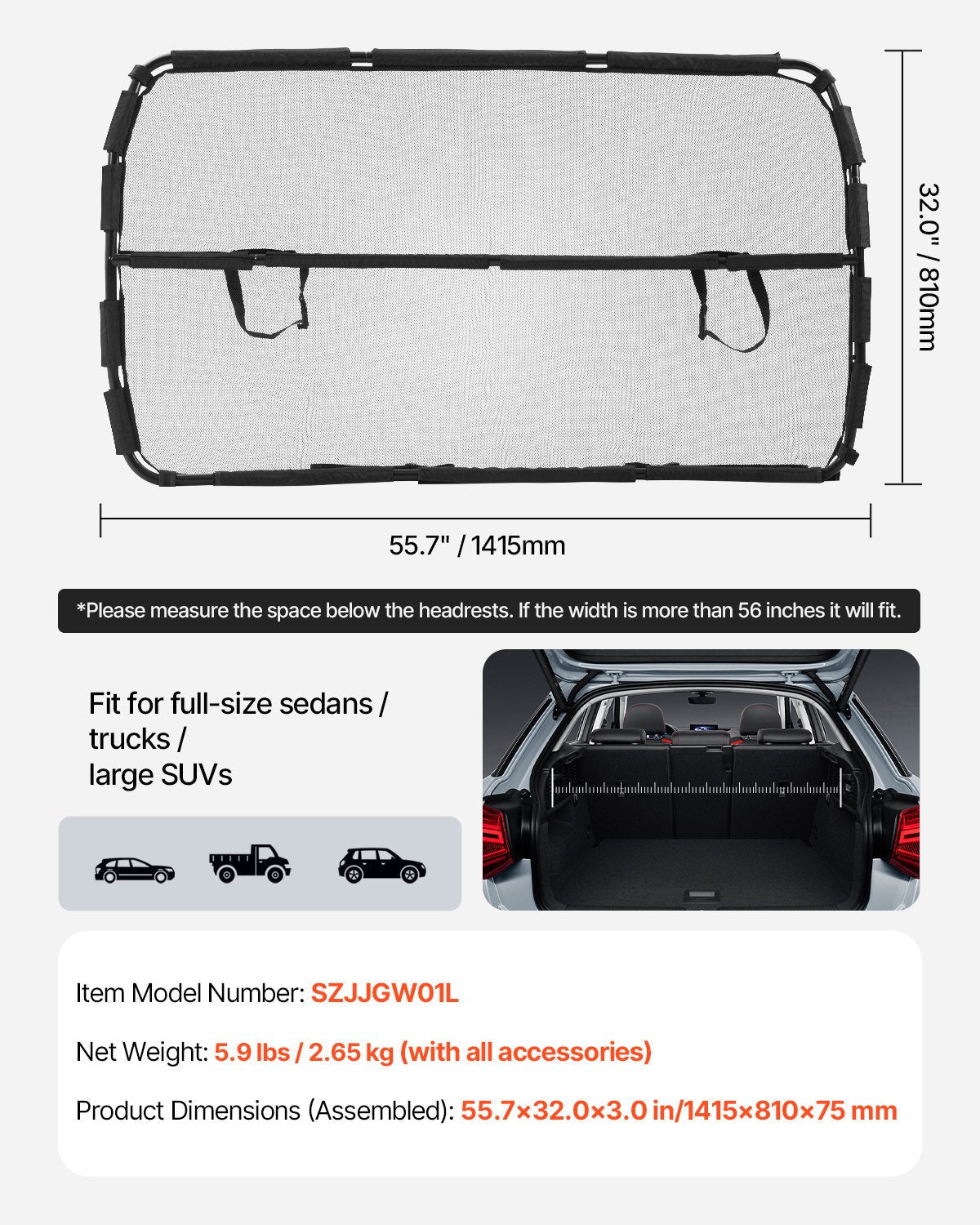 VEVOR Dog Car Barrier 56