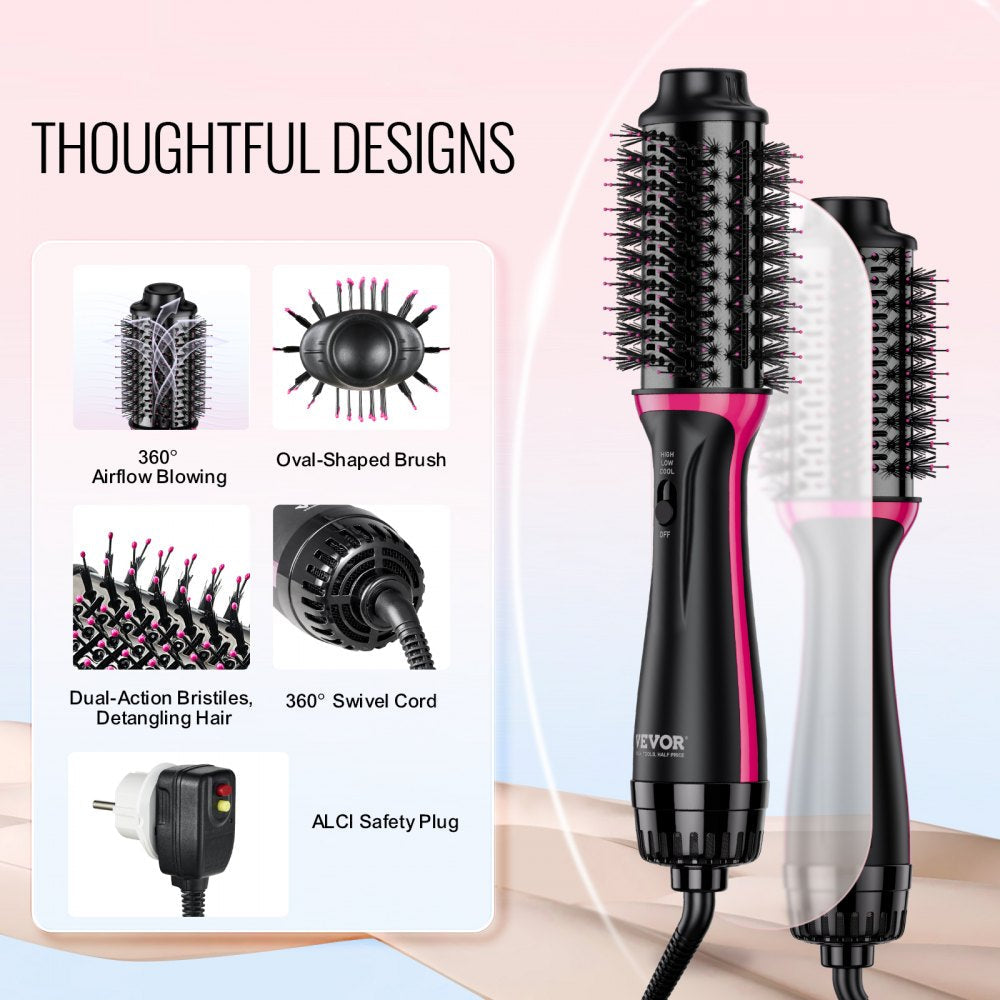VEVOR Hair Blow Dryer Brush Dual Voltage Hot Air Styler with 2.56