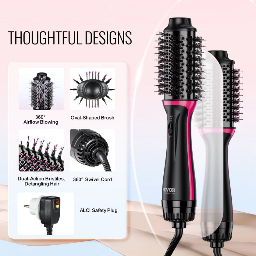 VEVOR Hair Blow Dryer Brush Dual Voltage Hot Air Styler with 2.56