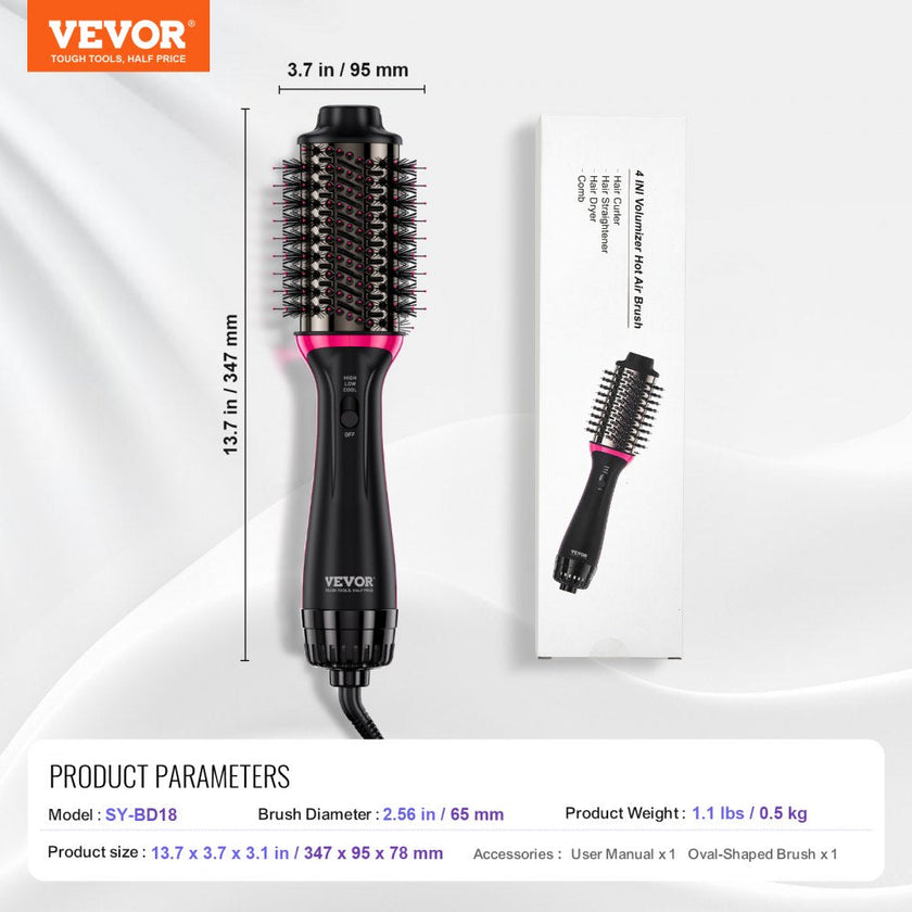 VEVOR Hair Blow Dryer Brush Ionic Hair Styler Volumizer with 2.56