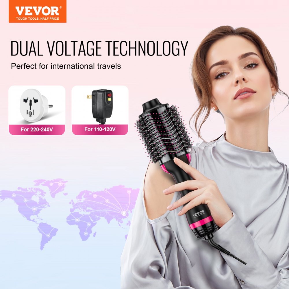VEVOR Hair Blow Dryer Brush Dual Voltage Hot Air Styler with 2.95