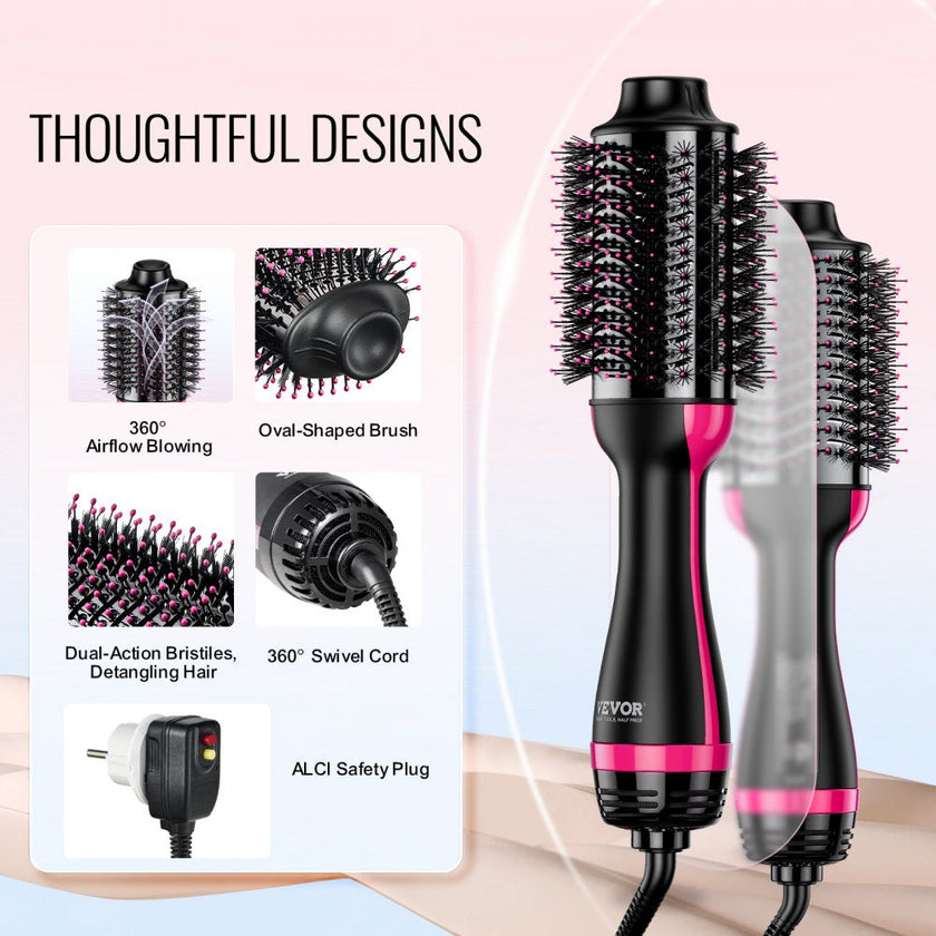 VEVOR Hair Blow Dryer Brush Dual Voltage Hot Air Styler with 2.95