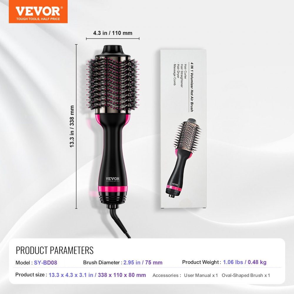 VEVOR Hair Blow Dryer Brush Ionic Hair Styler Volumizer with 2.95